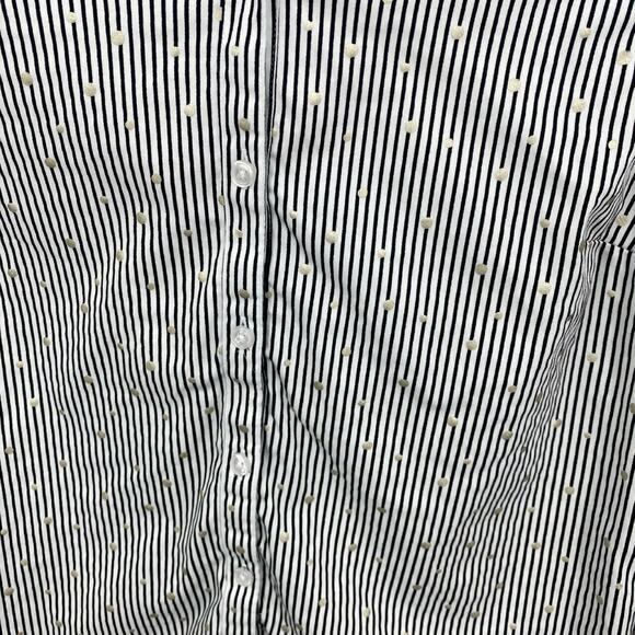 Chico's Women's Striped Polka Dot Button Down Top Shirt Sz 1/M/8 Black White - Picture 4 of 7